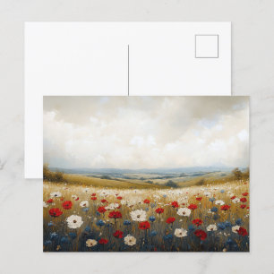 Rode witte en blauwe wilde bloemen briefkaart