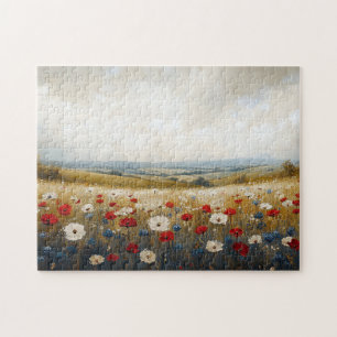 Rode witte en blauwe wilde bloemen legpuzzel