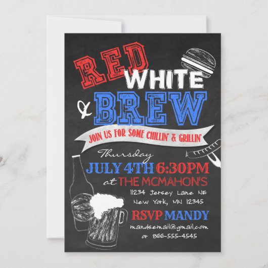 Rode Witte en Brouw Krijtbord Feest Uitnodigingen (Voorkant)