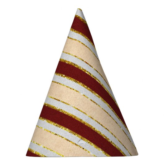 Rode, witte en gouden folie kerststrepen feesthoedjes (Rechts)