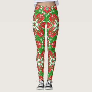 Rode, witte en groene sneeuwvlokken leggings