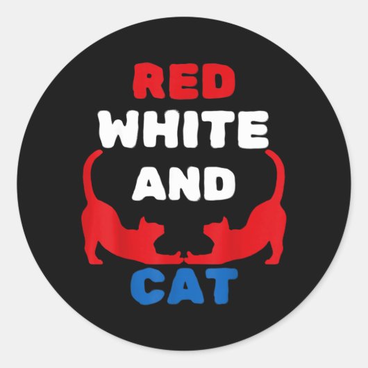 Rode Witte En Kat Patriottische Grappige Kat Ameri Ronde Sticker (Voorkant)