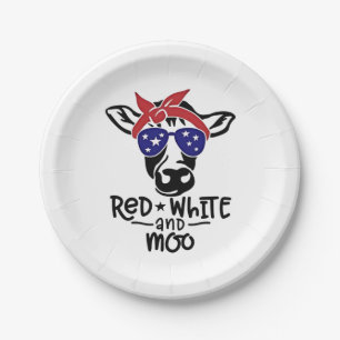 Rode Witte en Moo Patriottische Koe Vierde juli Papieren Bordje