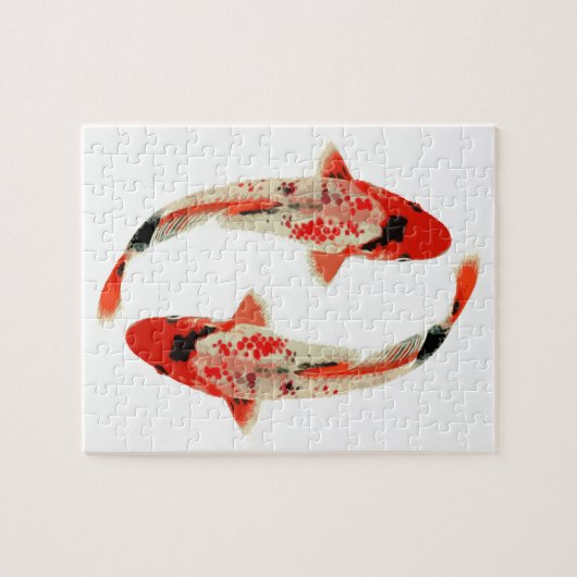 Rode, witte en zwarte koi vis legpuzzel (Horizontaal)