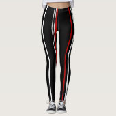 Rode witte en zwarte strepen leggings (Voorkant)