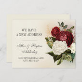 Rode Witte  Florale adreswijziging Briefkaart (Voorkant / Achterkant)
