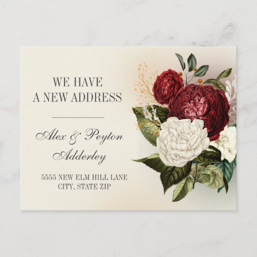 Rode Witte  Florale adreswijziging Briefkaart (Voorkant)