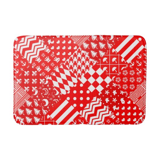 Rode Witte Gemengde Patchwork Patchwork Ontwerp Badmat (Voorkant)