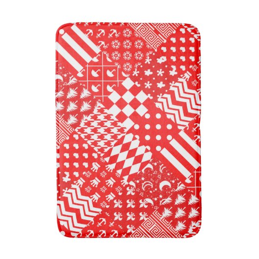 Rode Witte Gemengde Patchwork Patchwork Ontwerp Badmat (Voorkant Verticaal)