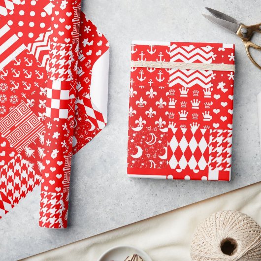 Rode Witte Gemengde Patchwork Patchwork Ontwerp Cadeaupapier