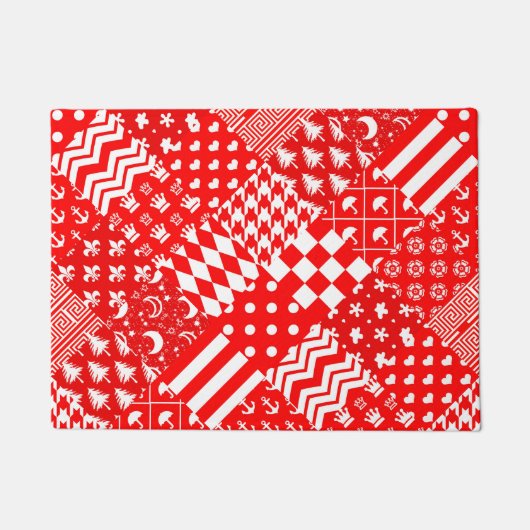 Rode Witte Gemengde Patchwork Patchwork Ontwerp Deurmat (Voorkant)