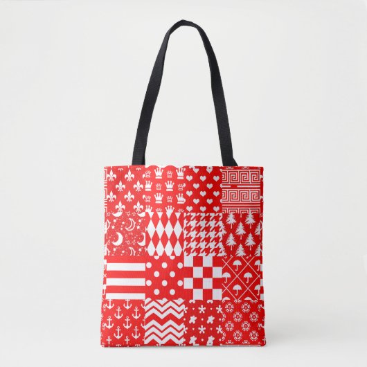 Rode Witte Gemengde Patchwork Patchwork Ontwerp Draagtas (Voorkant)