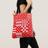 Rode Witte Gemengde Patchwork Patchwork Ontwerp Draagtas (Dichtbij)