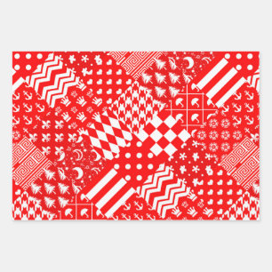 Rode Witte Gemengde Patchwork Patchwork Ontwerp Inpakpapier Vel
