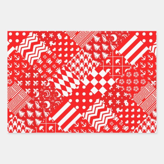 Rode Witte Gemengde Patchwork Patchwork Ontwerp Inpakpapier Vel (Voorkant)