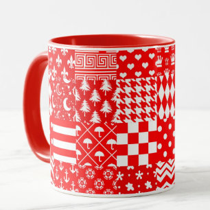 Rode Witte Gemengde Patchwork Patchwork Ontwerp Mok