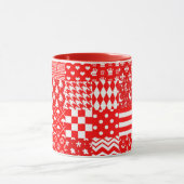 Rode Witte Gemengde Patchwork Patchwork Ontwerp Mok (Midden)