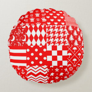 Rode Witte Gemengde Patchwork Patchwork Ontwerp Rond Kussen