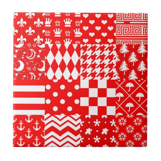 Rode Witte Gemengde Patchwork Patchwork Ontwerp Tegeltje (Voorkant)