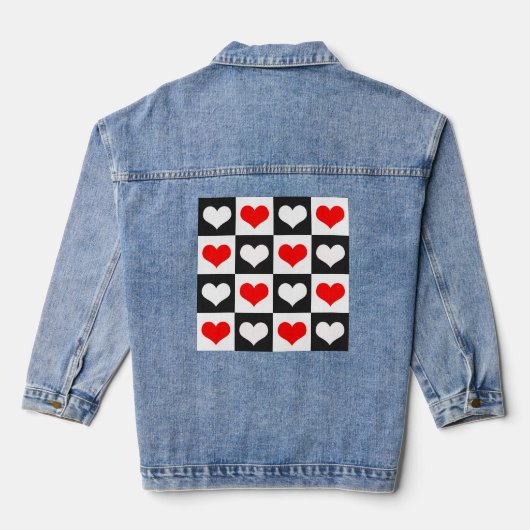 Rode Witte Geruite Harten Denim Jacket (Achterkant)