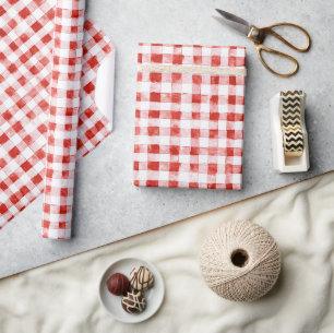Rode Witte Geruite Strepen Verjaardag Cadeaupapier