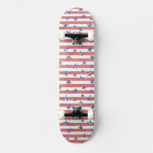 Rode witte glitter blauwe sterren skateboard