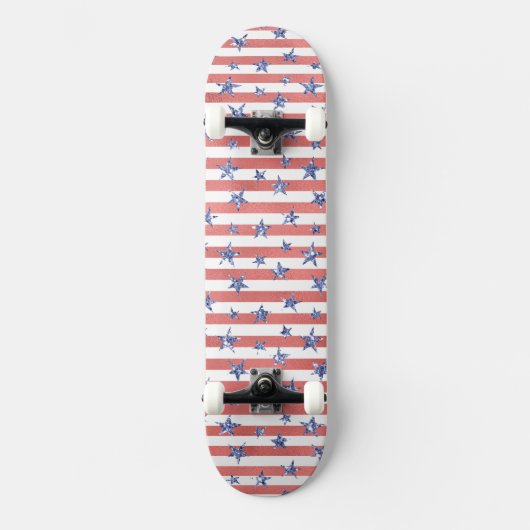 Rode witte glitter blauwe sterren skateboard (Voorkant)