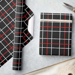 Rode Witte Grafische Lijnen Zwart Plaid Ontwerp  Cadeaupapier