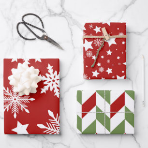 RODE WITTE GROEN SNOWFLAKES STARS STRIPES INPAKPAPIER VEL