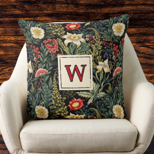Rode Witte Groene Lelies Dahlias Bloem Monogram Kussen