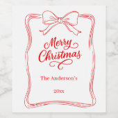 Rode witte handgetekende kerstboog wijn etiket (Enkel label)