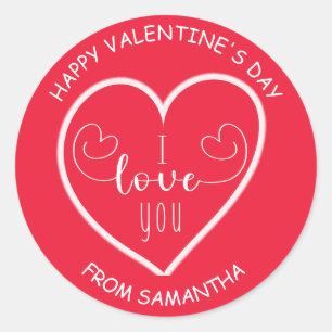 Rode Witte Hart Ik Hou Van Jou Gelukkig Valentijns Ronde Sticker