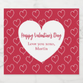 Rode witte harten Valentijnsdag Sparkling Wijnetiket (Enkel label)