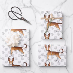 Rode & Witte Ibizan Hound Gladharige Hond Patroon Inpakpapier Vel
