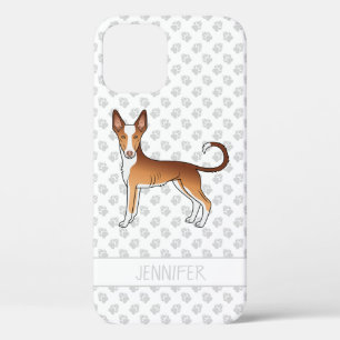 Rode & Witte Ibizan Hound met gladde vacht en naam iPhone 12 Hoesje