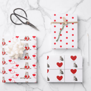 Rode & Witte Kat Assortiment van Valentijnsdag-cad Inpakpapier Vel