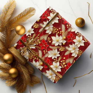 Rode Witte Kerst Bloemen Patroon#17 ID1009 Cadeaupapier