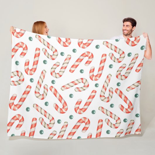 RODE & WITTE KERSTSUIKERRIETJES FLEECE DEKEN (In situ)