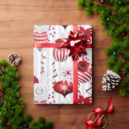 Rode & Witte Kerstversieringen Vakantie Cadeaupapier (Feestdagen Geschenken)