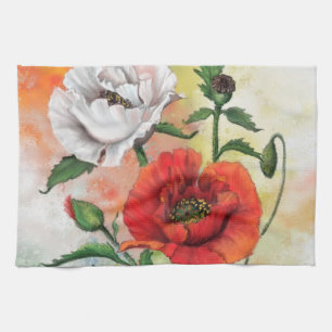 Rode Witte Klaproos Bloemen Keuken Handdoek Schild