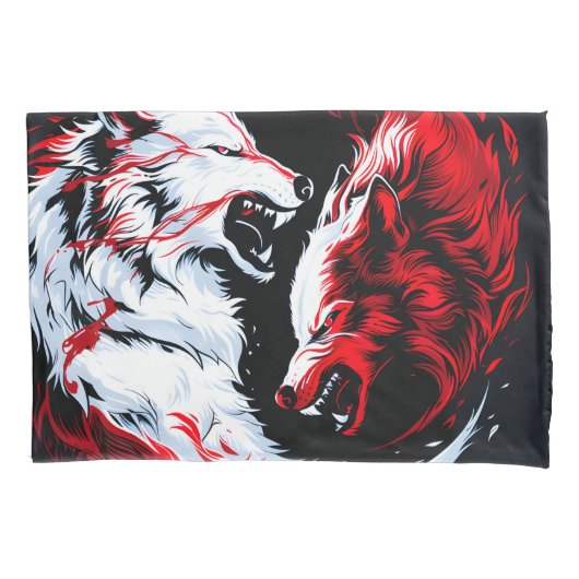 Rode Witte Kosmische Wolf Krijger Kussensloop (Voorkant)
