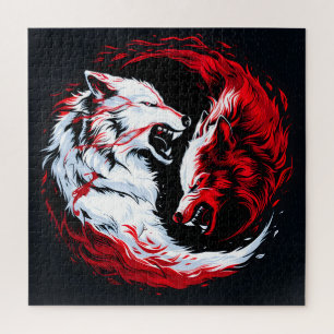 Rode Witte Kosmische Wolf Krijger Legpuzzel