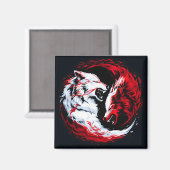 Rode Witte Kosmische Wolf Krijger Magneet (Voorkant / Achterkant)