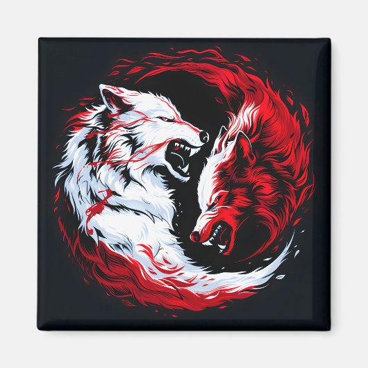 Rode Witte Kosmische Wolf Krijger Magneet (Voorkant)