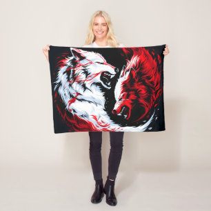 Rode Witte Kosmische Wolfkrijger Fleece Deken