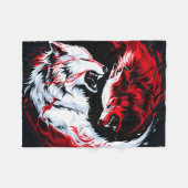Rode Witte Kosmische Wolfkrijger Fleece Deken (Voorkant (Horizontaal))