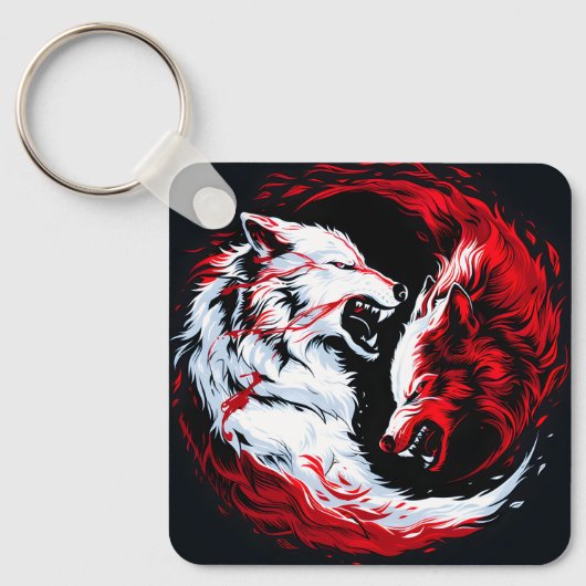 Rode Witte Kosmische Wolfkrijger Sleutelhanger (Voorkant)