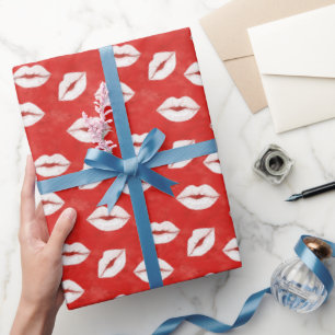 Rode Witte Kus Lippen Flirterig Liefde Valentijnsd Cadeaupapier