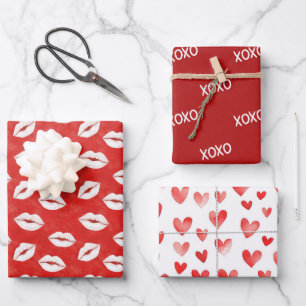 Rode Witte Kus Lippen Flirterig Liefde XO Valentij Inpakpapier Vel