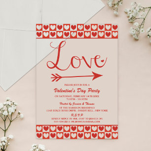 Rode & Witte Liefdesharten Valentijnsfeest Acryl Uitnodigingen